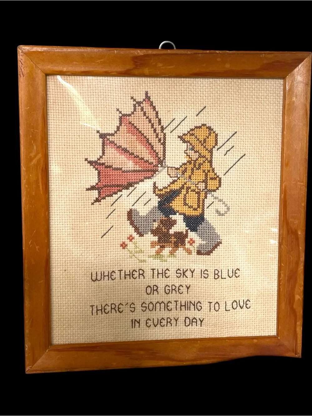 Vintage 70s Framed Cross-Stitch Wall Art